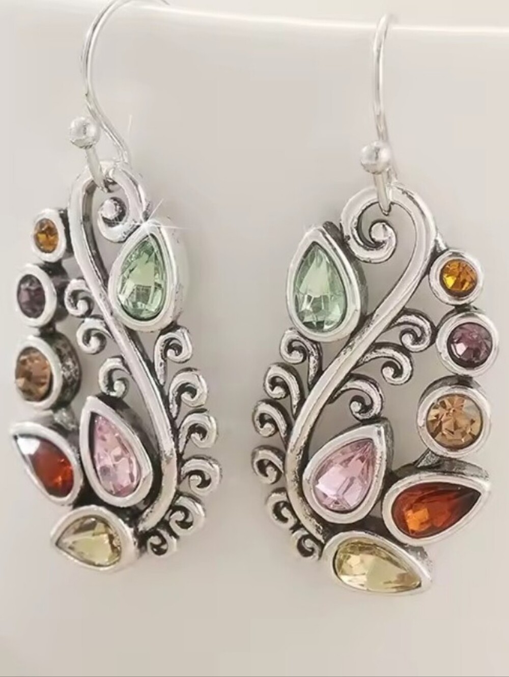 Bohemian Style Inlay Zircon Pendant Drop Multi Color Flower Shaped Earrings